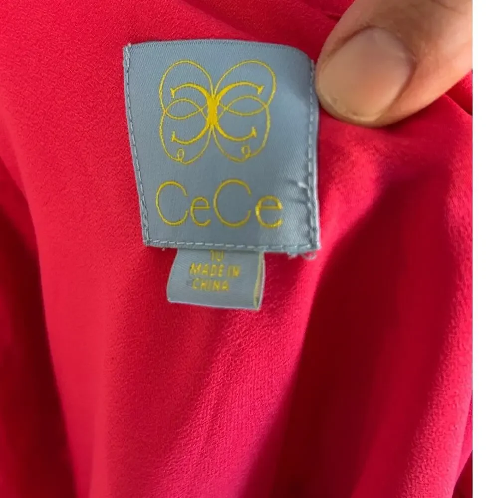 Cece Women's Sz 10 Bright Pink Lined Eyelet Sleeveless Sheath Shirt Dress #0327 - Picture 9 of 14